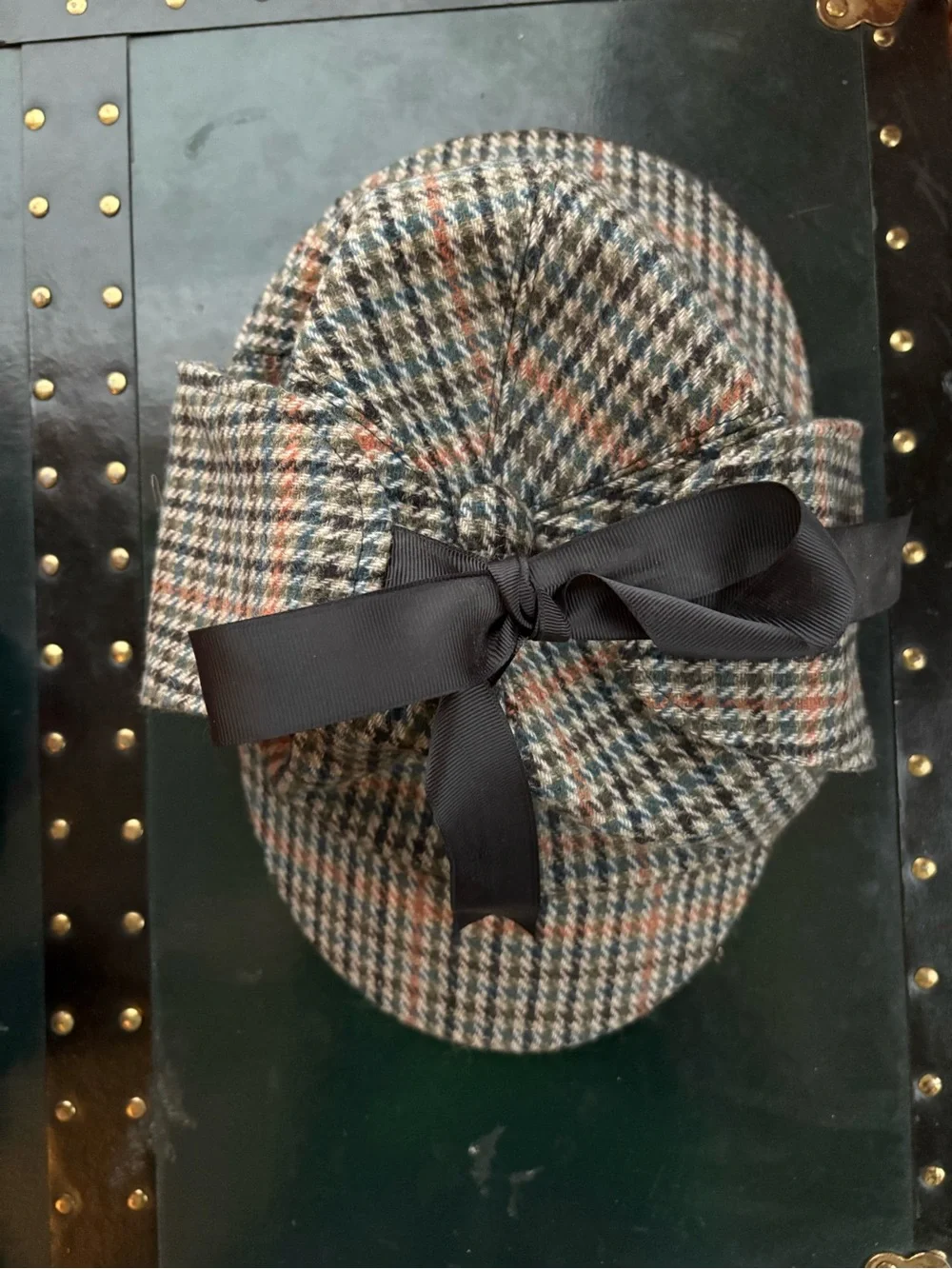 Plaid Newsboy Cap with Black Ribbon Accent